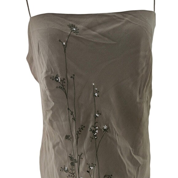 Express Dresses & Skirts - Express Vintage 100% Silk Y2K Olive Green Embroidered Dress Size 12